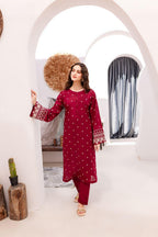 Style-BU 1205 Red wine Embroidered 2 pc Unstitched Lawn Dress