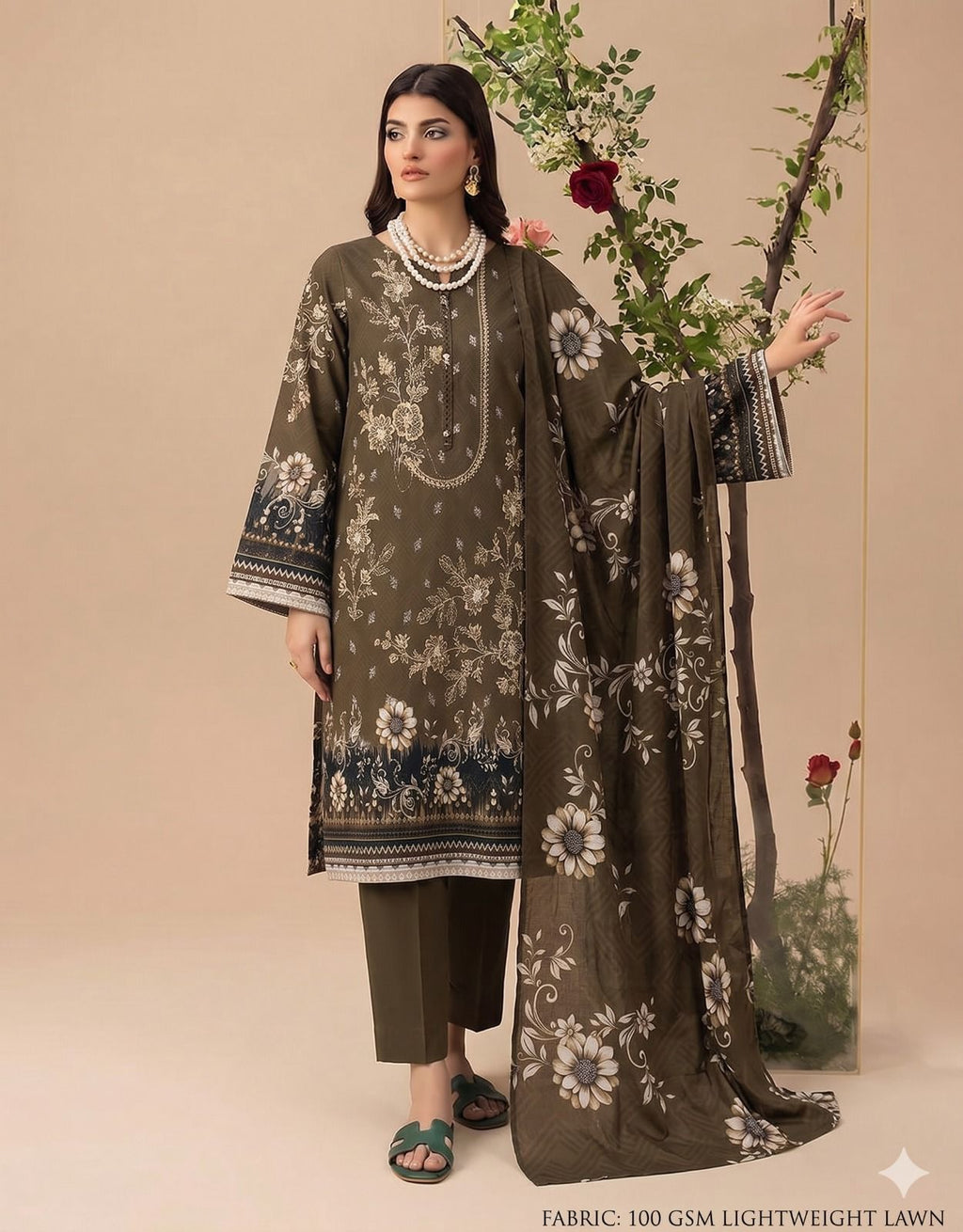 Style-FF 1115 Embroidered 3 pc Unstitched Lawn Dress