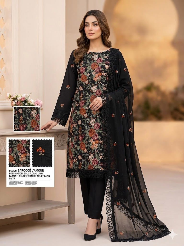 Style-FF 1119 Embroidered 3 pc Unstitched Lawn Dress