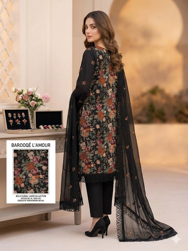 Style-FF 1119 Embroidered 3 pc Unstitched Lawn Dress
