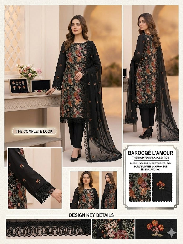 Style-FF 1119 Embroidered 3 pc Unstitched Lawn Dress