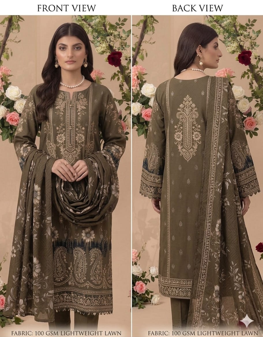 Style-FF 1115 Embroidered 3 pc Unstitched Lawn Dress