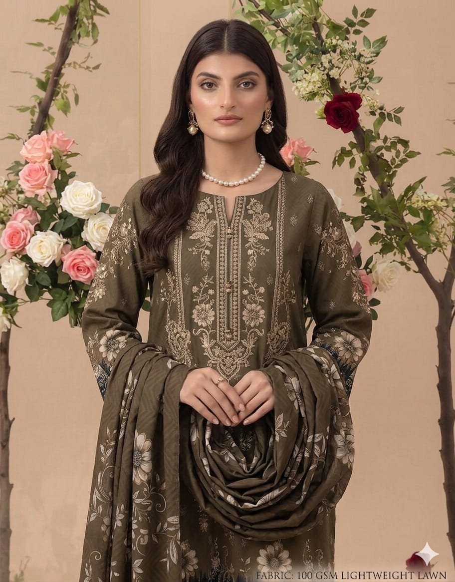 Style-FF 1115 Embroidered 3 pc Unstitched Lawn Dress