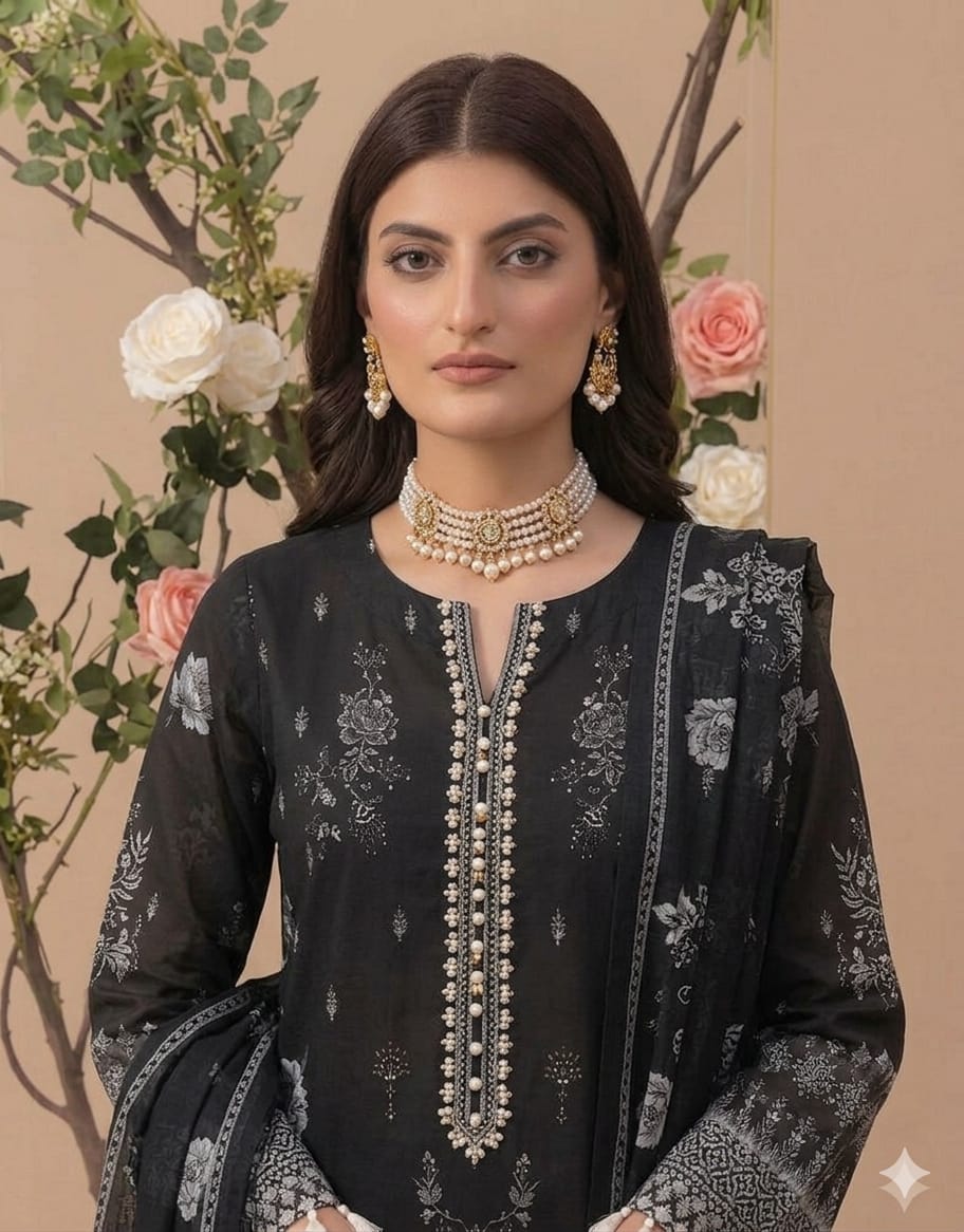 Style-FF 1114 Embroidered 3 pc Unstitched Lawn Dress