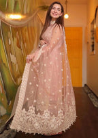 Style-FF 1121 Embroidered 3 pc Peach  Unstitched Lawn Dress