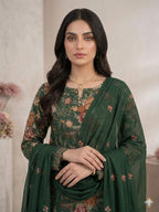 Style-FF 1122 Forest Green Embroidered 3 pc Unstitched Lawn Dress
