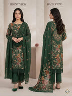 Style-FF 1122 Forest Green Embroidered 3 pc Unstitched Lawn Dress