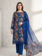 Style-FF 1123 Royal Blue Embroidered 3 pc Unstitched Lawn Dress
