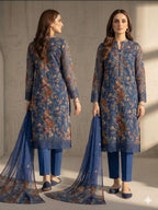 Style-FF 1123 Royal Blue Embroidered 3 pc Unstitched Lawn Dress