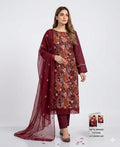 Style-FF 1124 Maroon Embroidered 3 pc Unstitched Lawn Dress