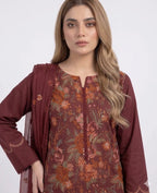 Style-FF 1124 Maroon Embroidered 3 pc Unstitched Lawn Dress