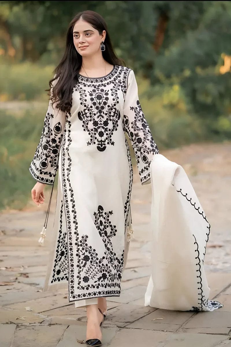 Style-BU 1202 Embroidered 3 pc Unstitched Lawn Dress