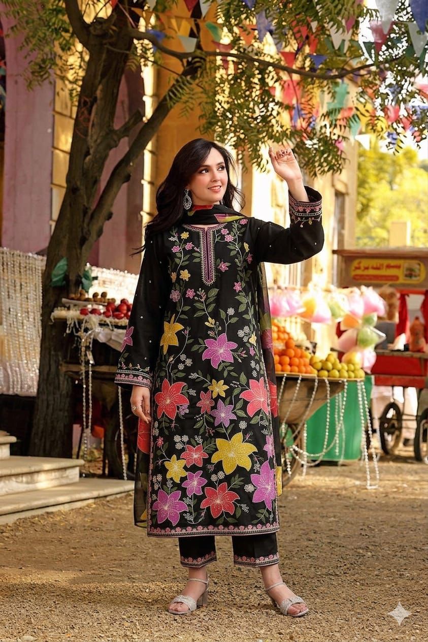 Style-NF 1301 Embroidered 3 pc Unstitched Lawn Dress