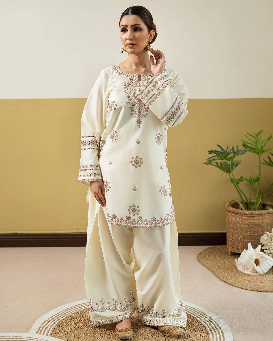Style-NF 1304 Rich Cream Embroidered 2 pc Unstitched Lawn Dress