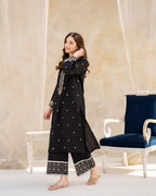 Style-NF 1306 Jut Black Embroidered 2 pc Unstitched Lawn Dress