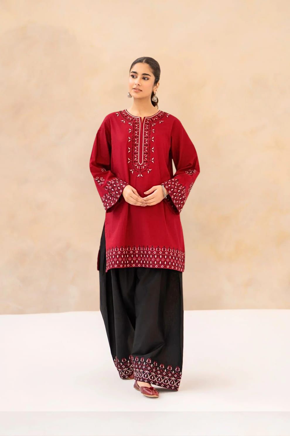 Style-NF 1307 Black & Red Embroidered 2 pc Unstitched Lawn Dress