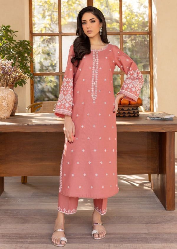 Style-FF 1125 Peach Pink Embroidered 2 pc Unstitched Lawn Dress