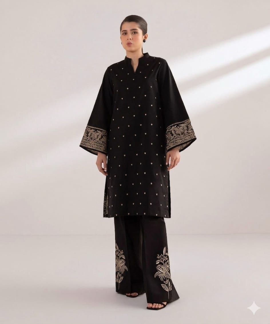 Style-NF 1308Black & Red Embroidered 2 pc Unstitched Lawn Dress
