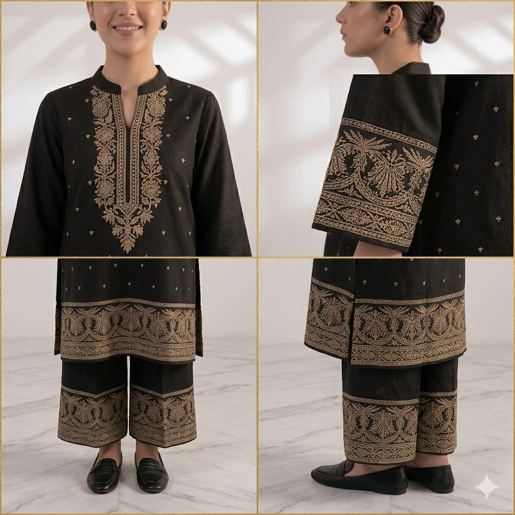 Style-NF 1308Black & Red Embroidered 2 pc Unstitched Lawn Dress