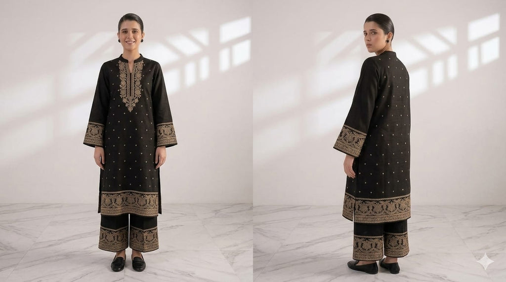 Style-NF 1308Black & Red Embroidered 2 pc Unstitched Lawn Dress