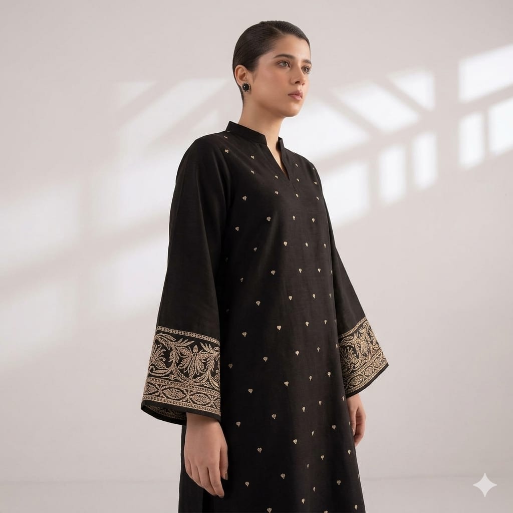 Style-NF 1308Black & Red Embroidered 2 pc Unstitched Lawn Dress