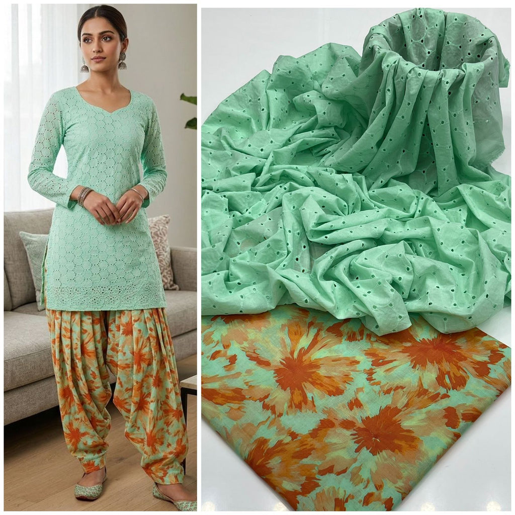 Style-FF 1126 Mint Green Embroidered 2 pc Unstitched Lawn Dress