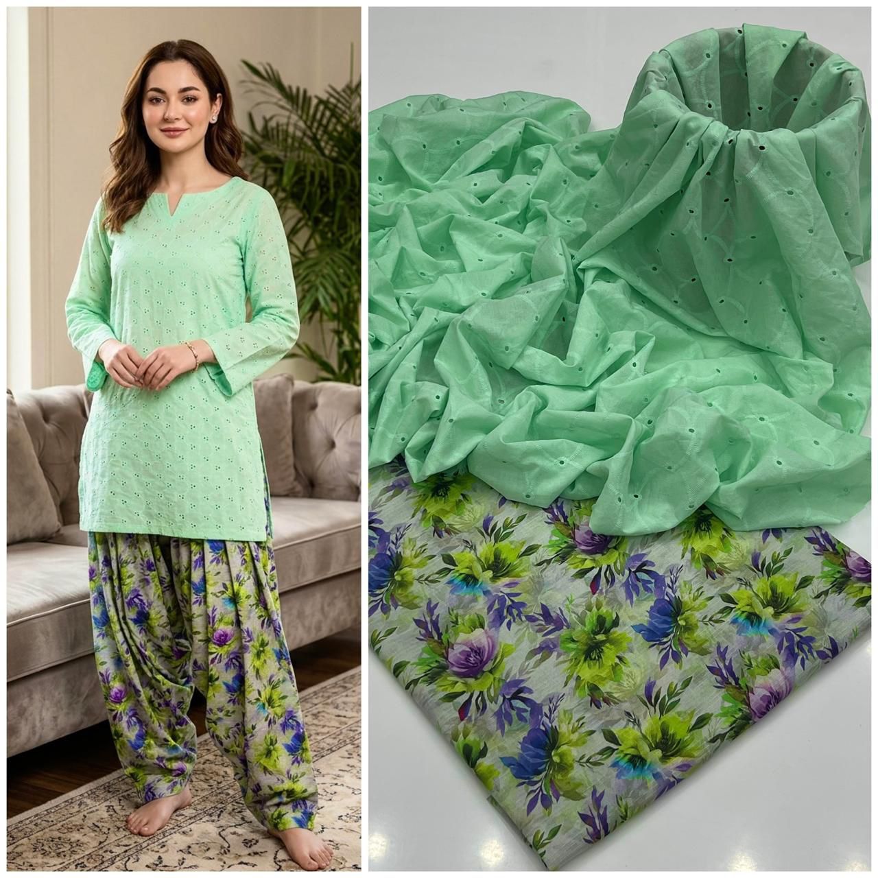 Style-FF 1131 Mint Green Embroidered 2 pc Unstitched Lawn Dress