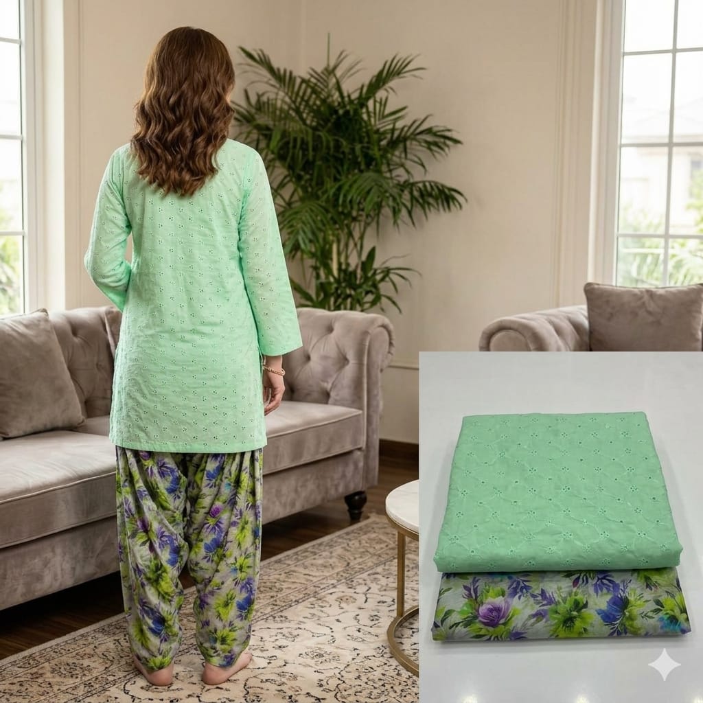 Style-FF 1131 Mint Green Embroidered 2 pc Unstitched Lawn Dress