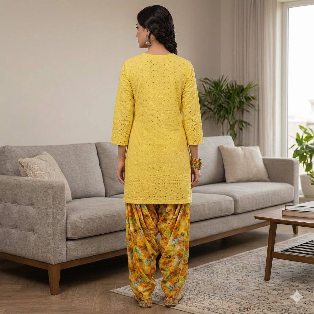 Style-FF 1132 Lemon Yellow Embroidered 2 pc Unstitched Lawn Dress