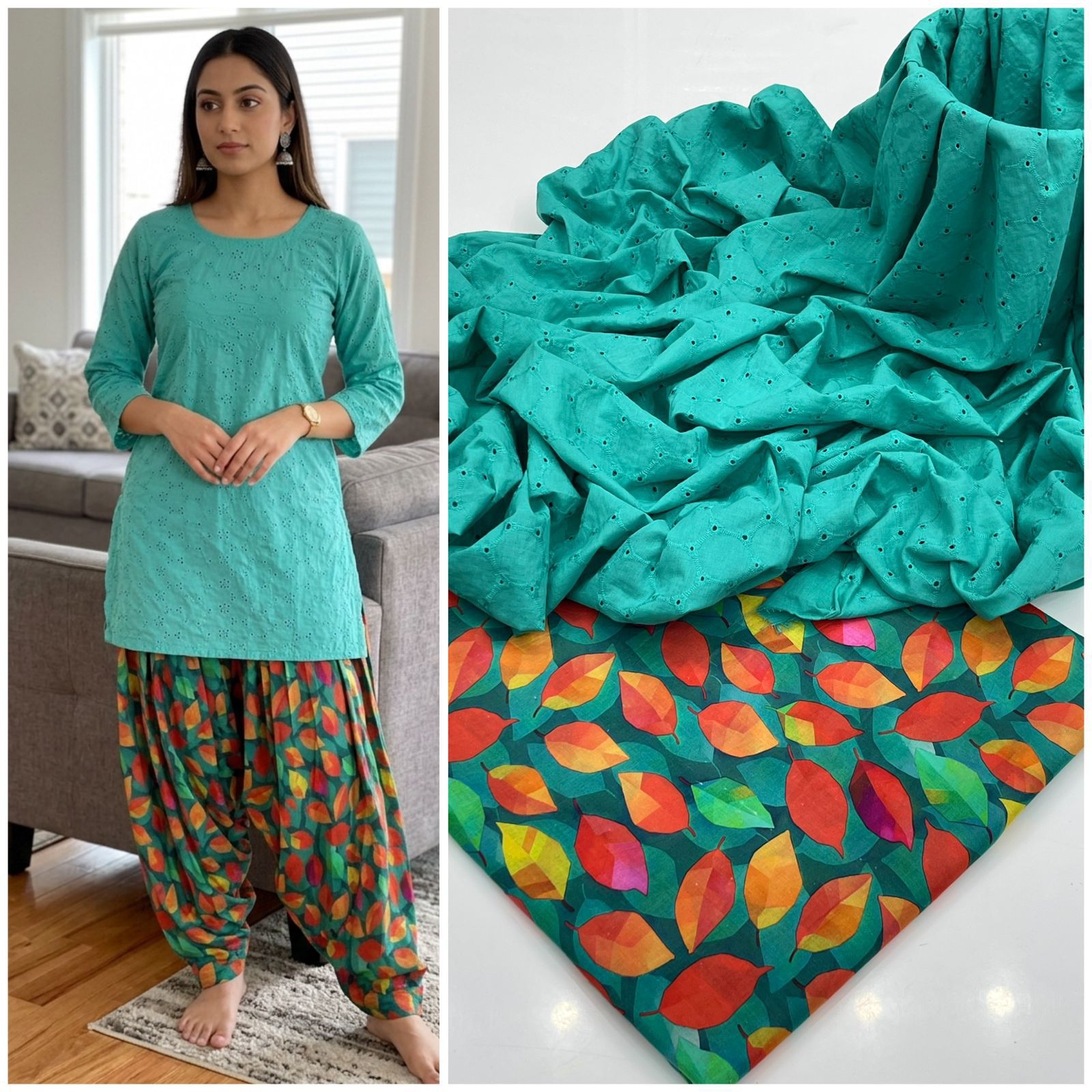 Style-FF 1133 Aqua Embroidered 2 pc Unstitched Lawn Dress