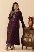 Style-NF 1312 plum  Embroidered 2 pc Unstitched Lawn Dress