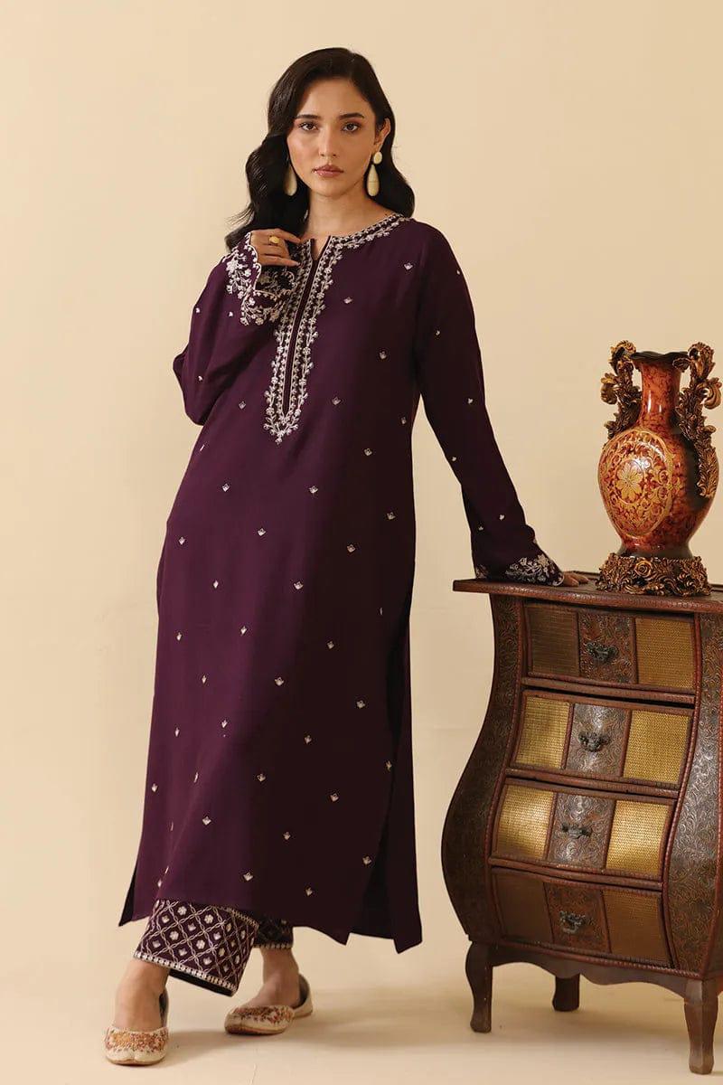 Style-NF 1312 plum  Embroidered 2 pc Unstitched Lawn Dress
