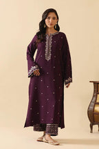 Style-NF 1312 plum  Embroidered 2 pc Unstitched Lawn Dress