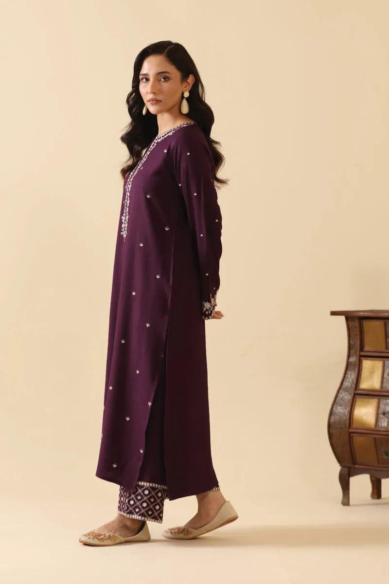 Style-NF 1312 plum  Embroidered 2 pc Unstitched Lawn Dress
