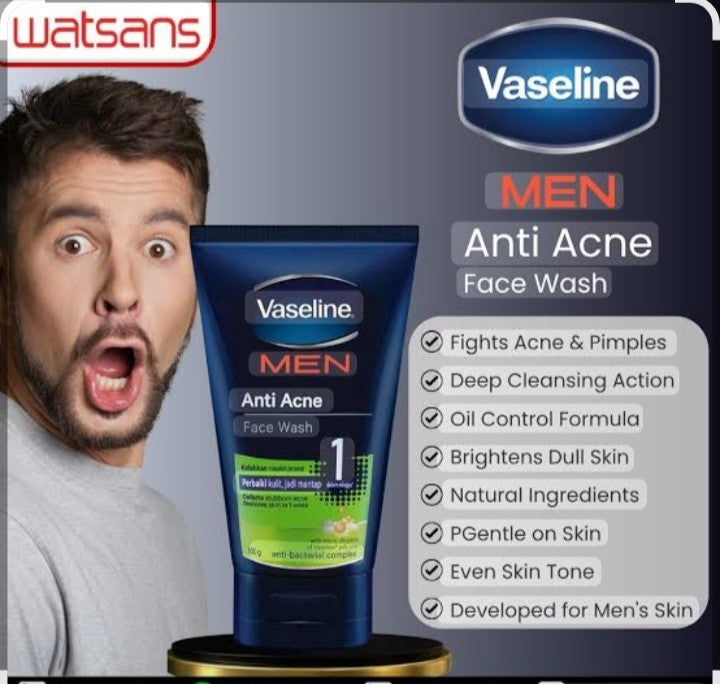 Vaseline Men Anti-Acne Face Wash 50GM – Oil Control & Deep Cleansing