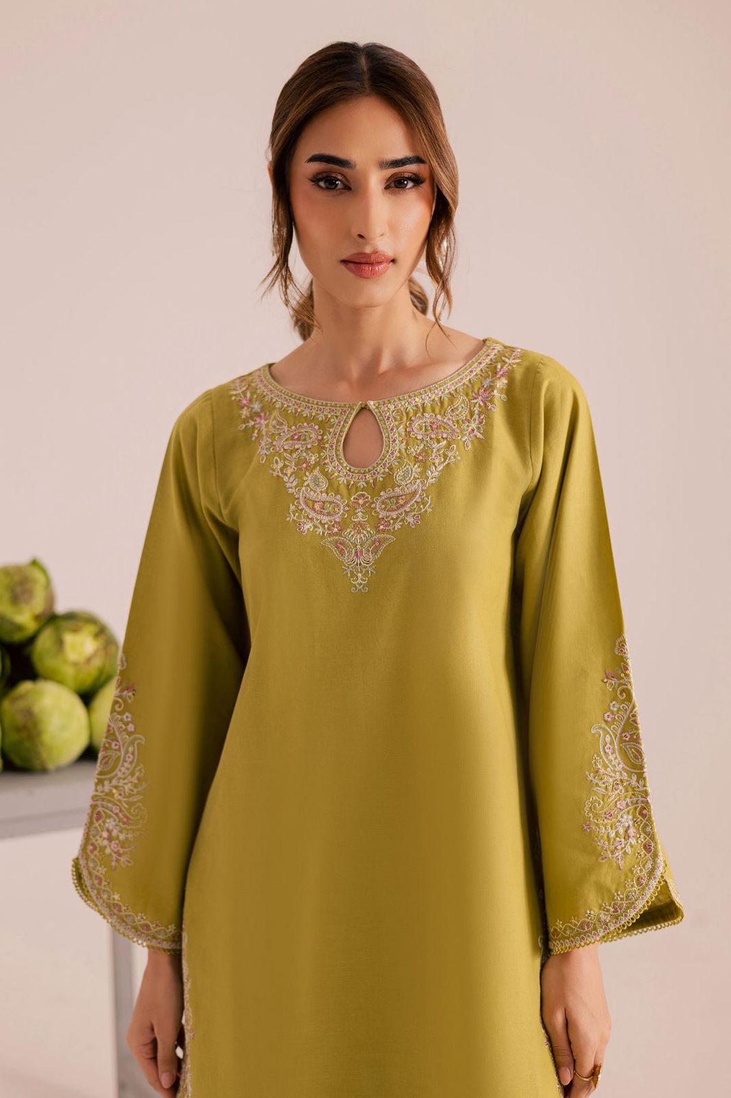Style-BU 1206 Lime Green Embroidered 2 pc Unstitched Lawn Dress