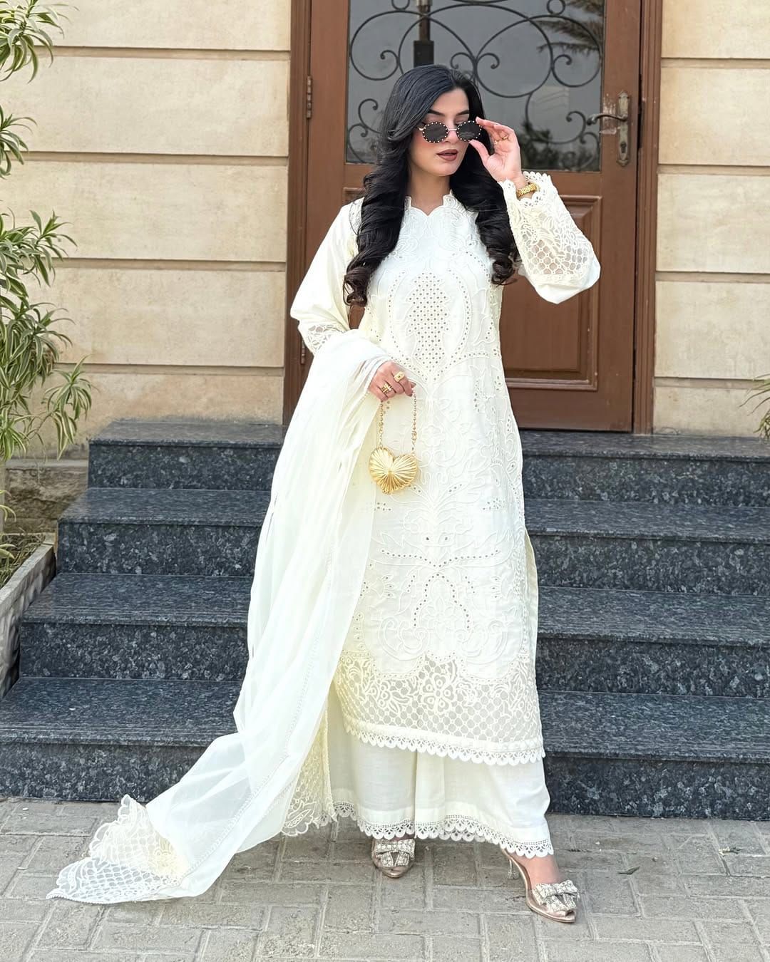 Style-NF 1303 Soft Cream Embroidered 3 pc Unstitched Lawn Dress