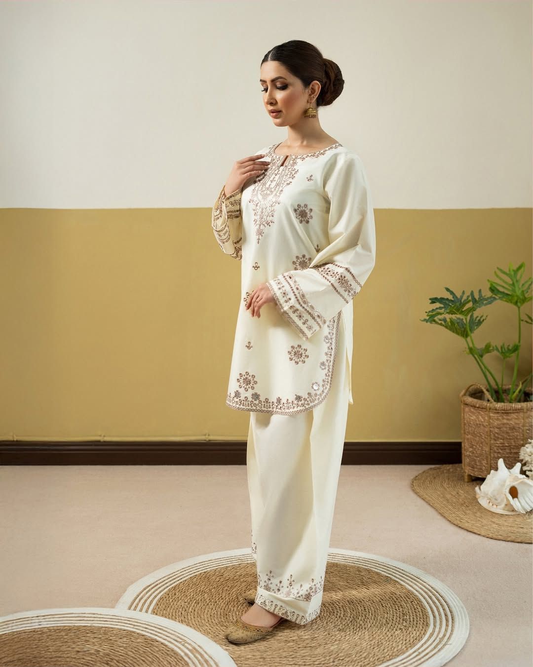 Style-NF 1304 Rich Cream Embroidered 2 pc Unstitched Lawn Dress