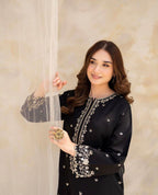 Style-NF 1306 Jut Black Embroidered 2 pc Unstitched Lawn Dress