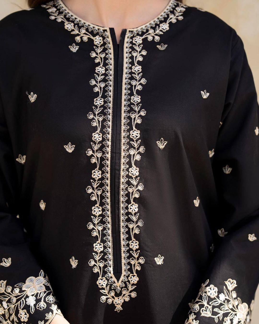 Style-NF 1306 Jut Black Embroidered 2 pc Unstitched Lawn Dress