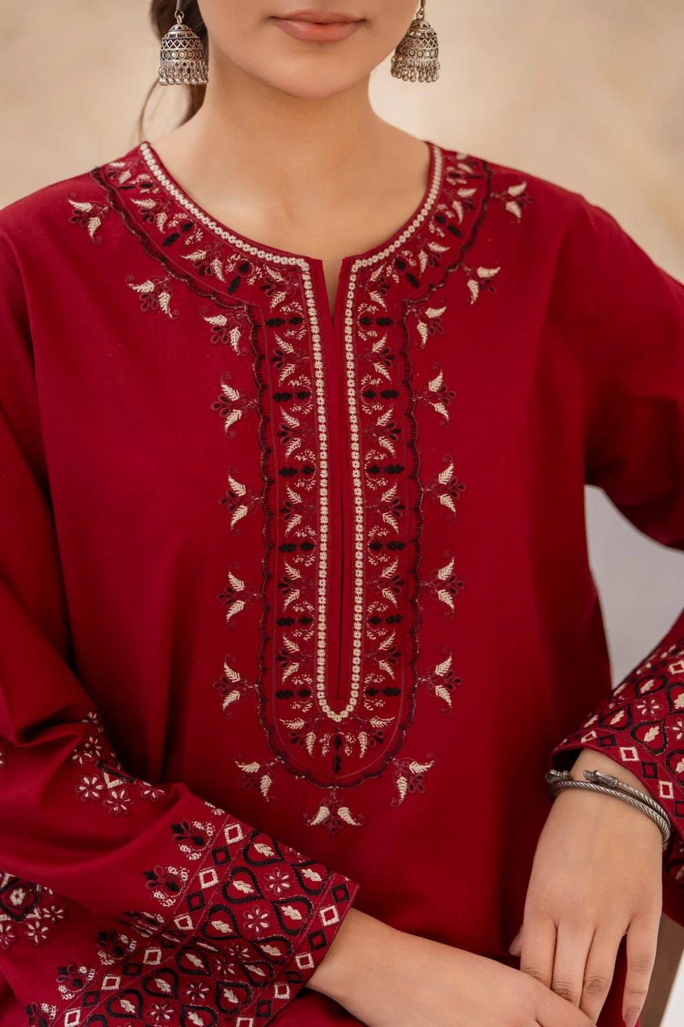 Style-NF 1307 Black & Red Embroidered 2 pc Unstitched Lawn Dress