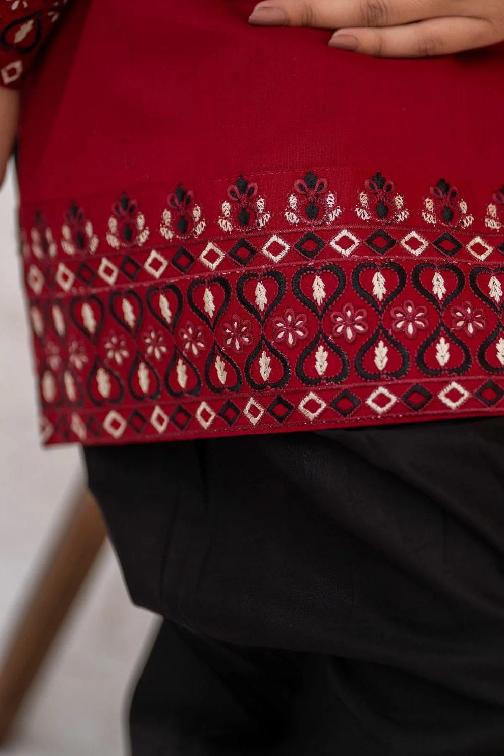 Style-NF 1307 Black & Red Embroidered 2 pc Unstitched Lawn Dress