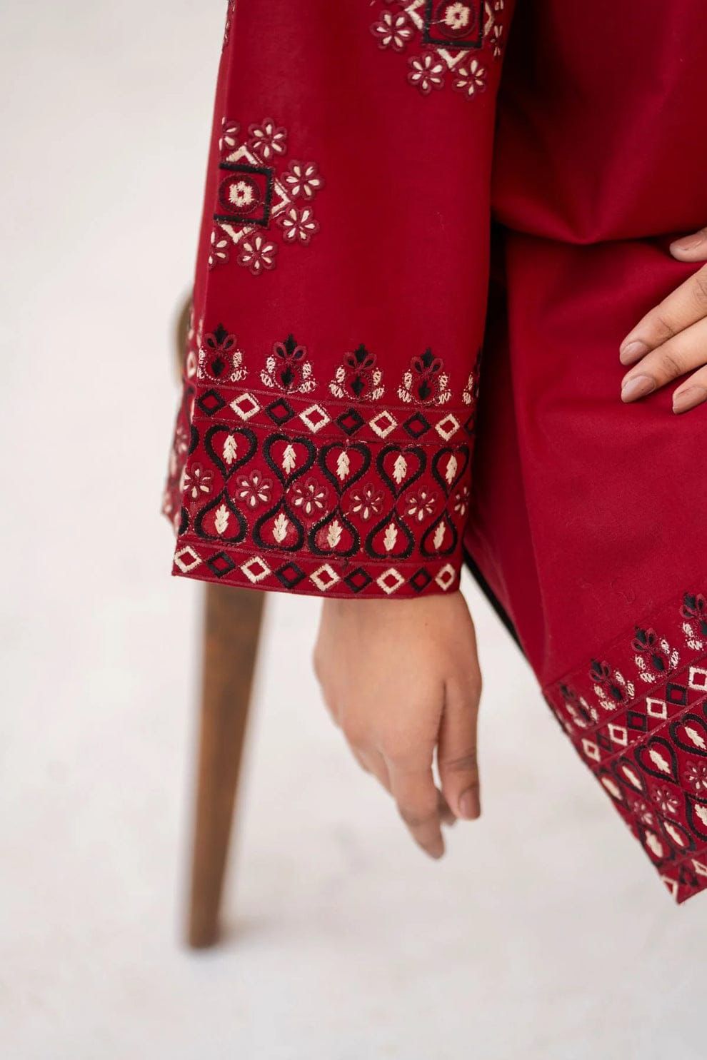 Style-NF 1307 Black & Red Embroidered 2 pc Unstitched Lawn Dress