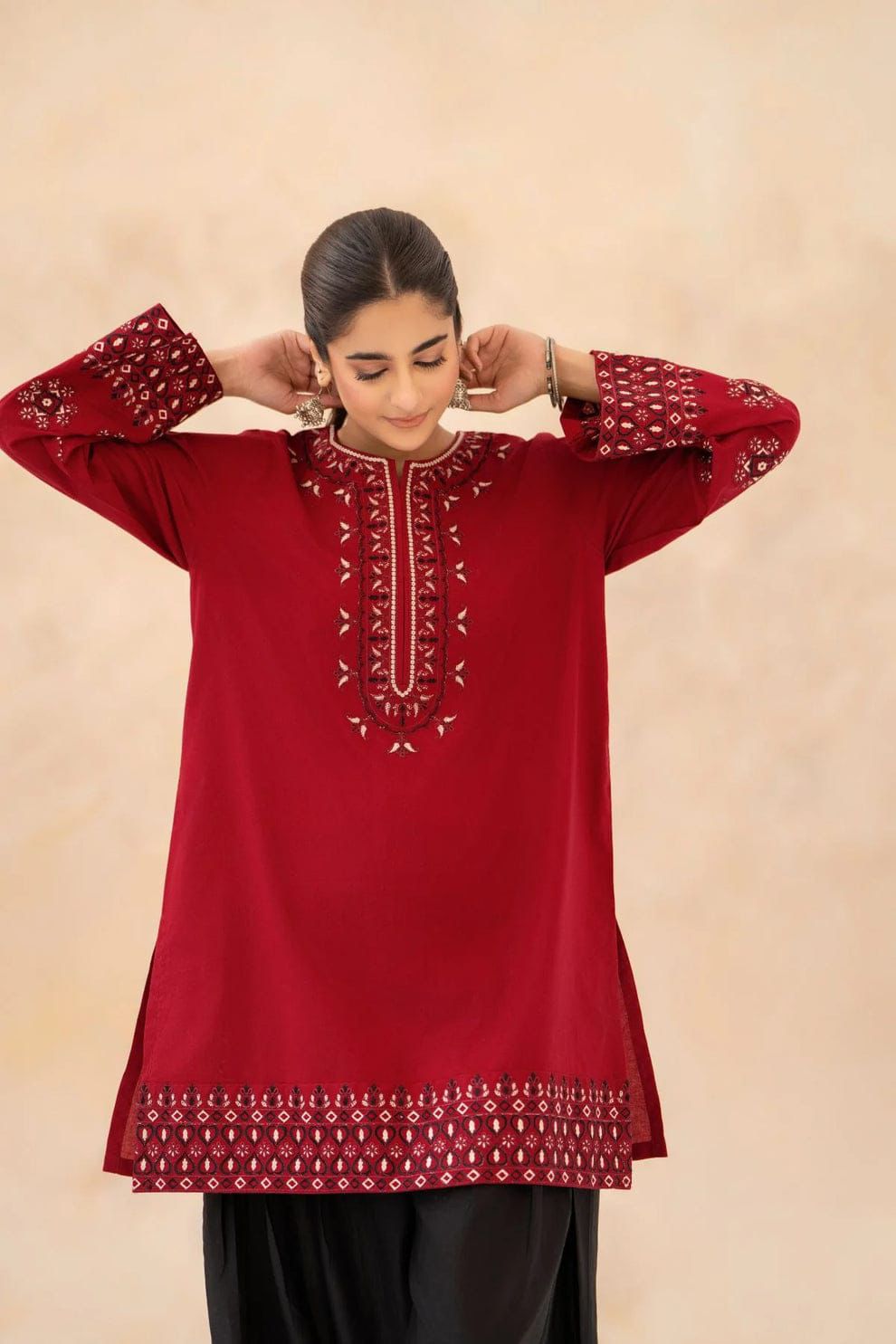 Style-NF 1307 Black & Red Embroidered 2 pc Unstitched Lawn Dress