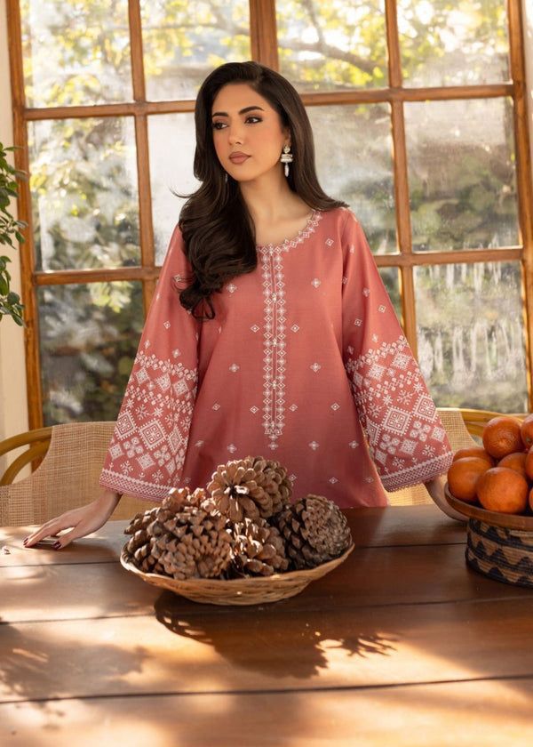 Style-FF 1125 Peach Pink Embroidered 2 pc Unstitched Lawn Dress